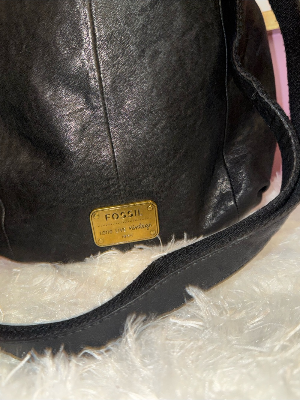 Fossil Black Leather Shoulder Hobo with Gold Hardware